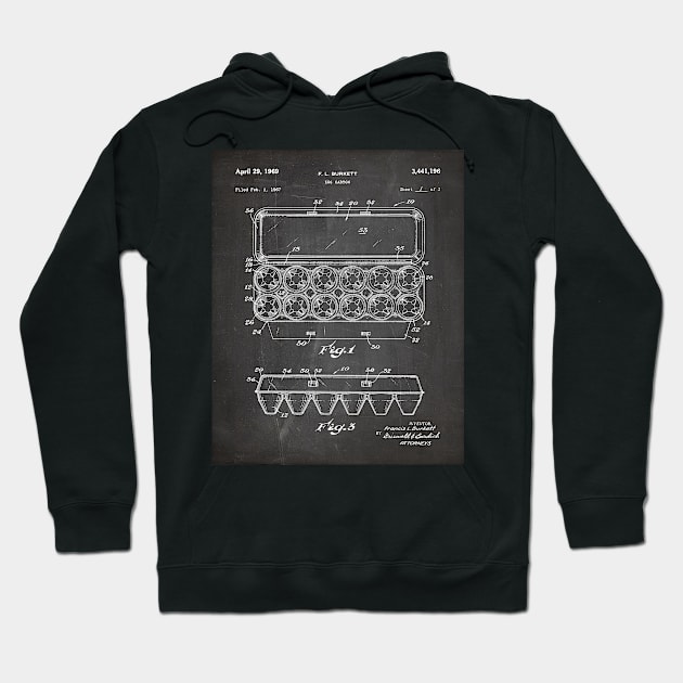 Egg Carton Patent - Kitchen Chef Farming Farmhouse Art - Black Chalkboard Hoodie by patentpress